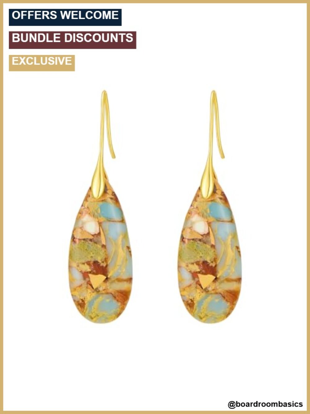 Natural Stone Teardrop Dangle Earrings Gold Plated Stainless Steel Women